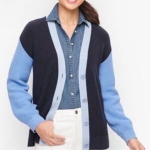 Talbots Navy and Blue Color Blocked Cardigan Size Small